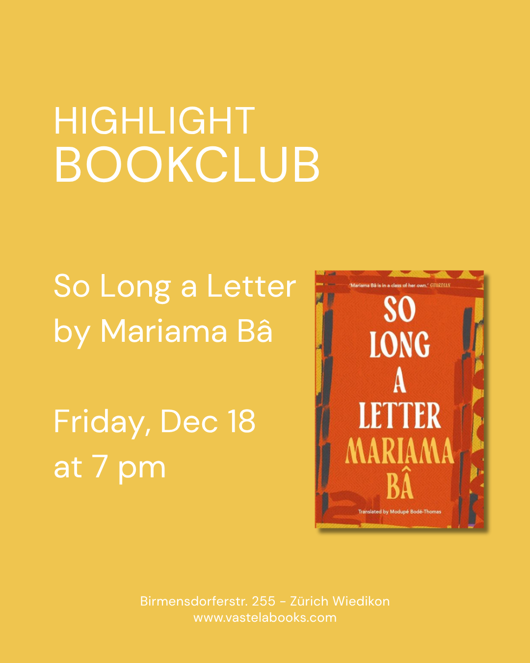 Highlight Bookclub - So Long a Letter by Mariama Bâ