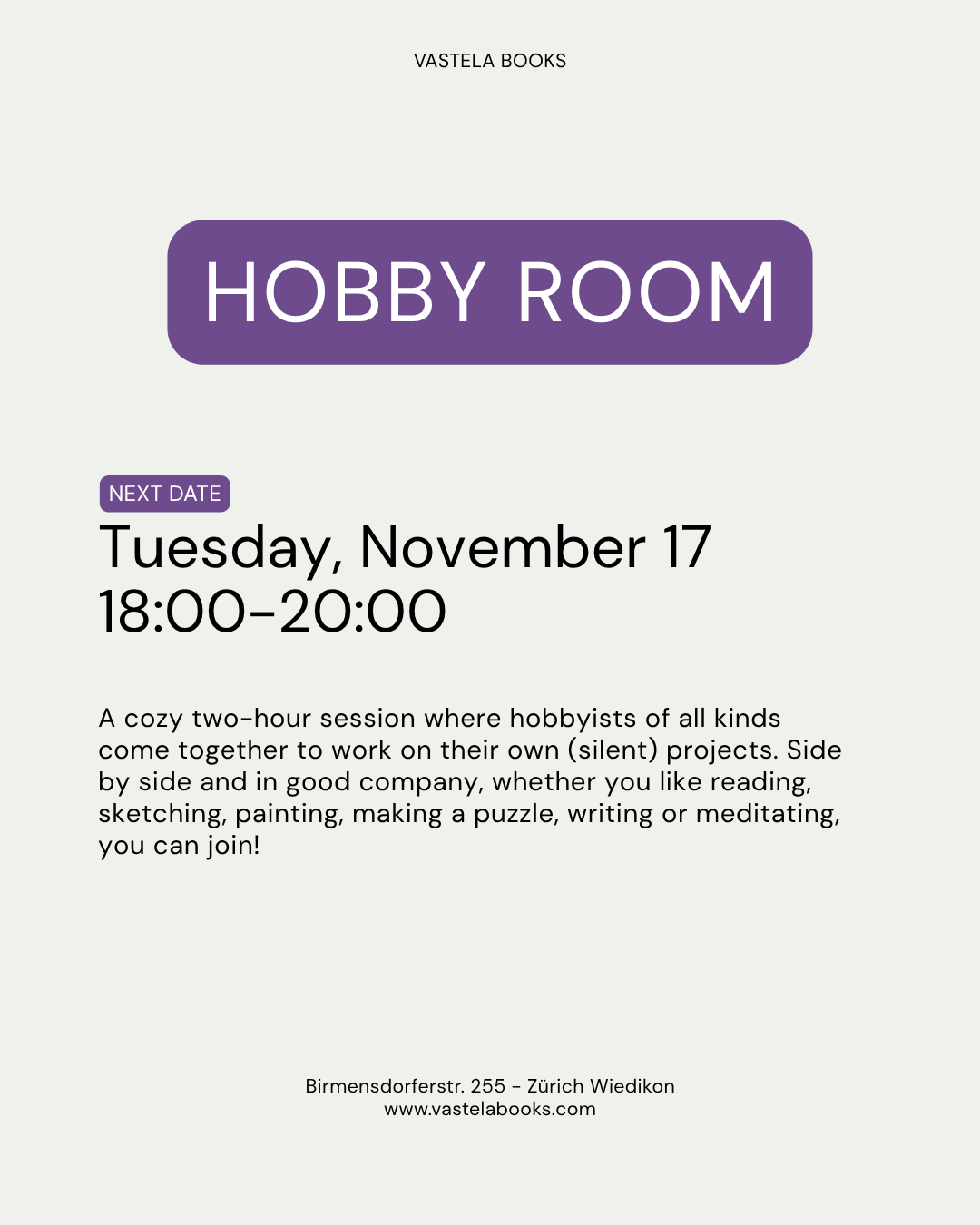 Vastela Hobby Room (November 17)